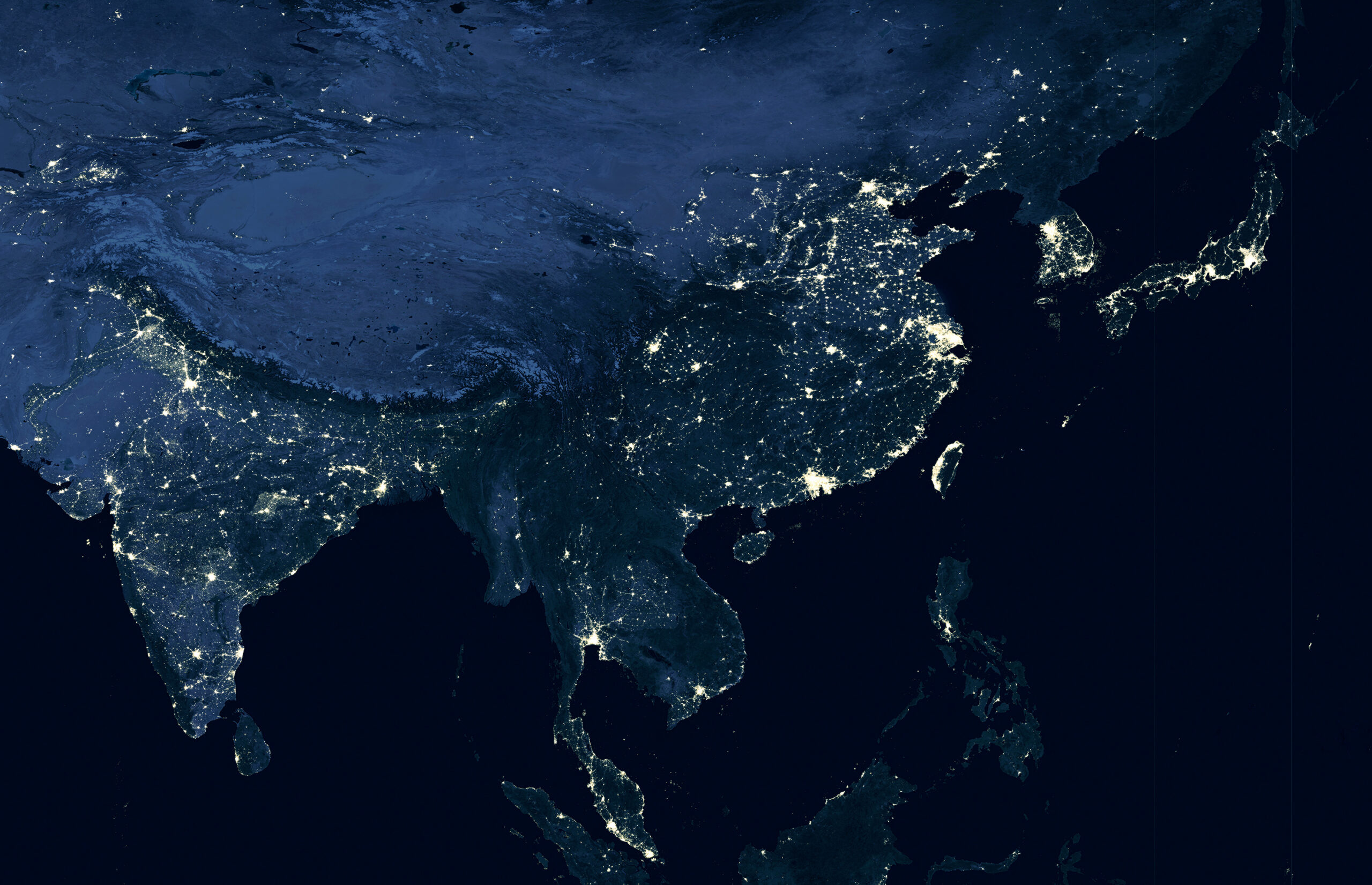 A satellite image taken at night of the South China Sea.